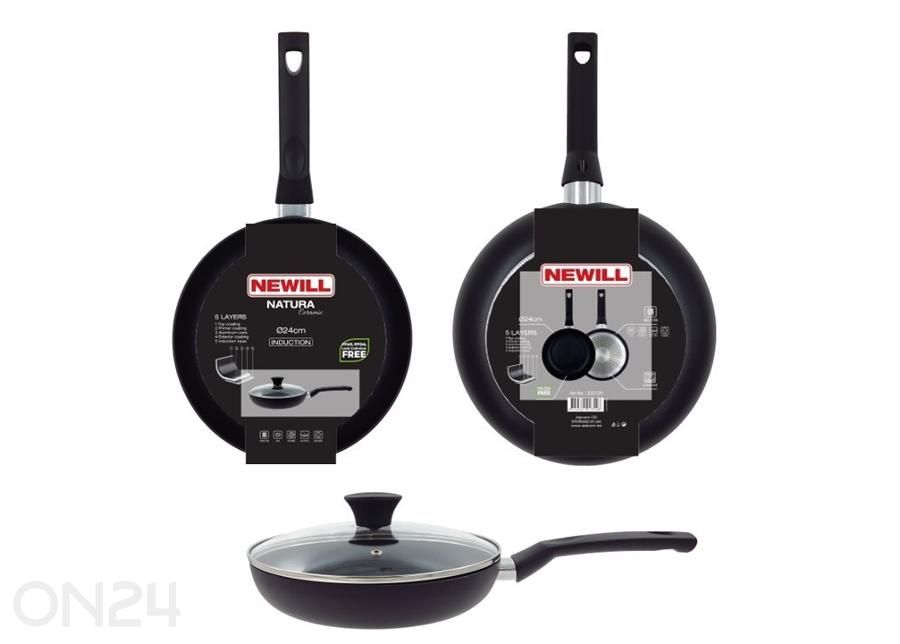 Praepann Black Ceramic Ø 24 cm + pannikaitse, klaasist kaanega, keraamiline ja induktsioon suurendatud