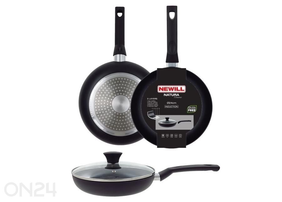 Praepann Black Ceramic Ø 24 cm + pannikaitse, klaasist kaanega, keraamiline ja induktsioon suurendatud