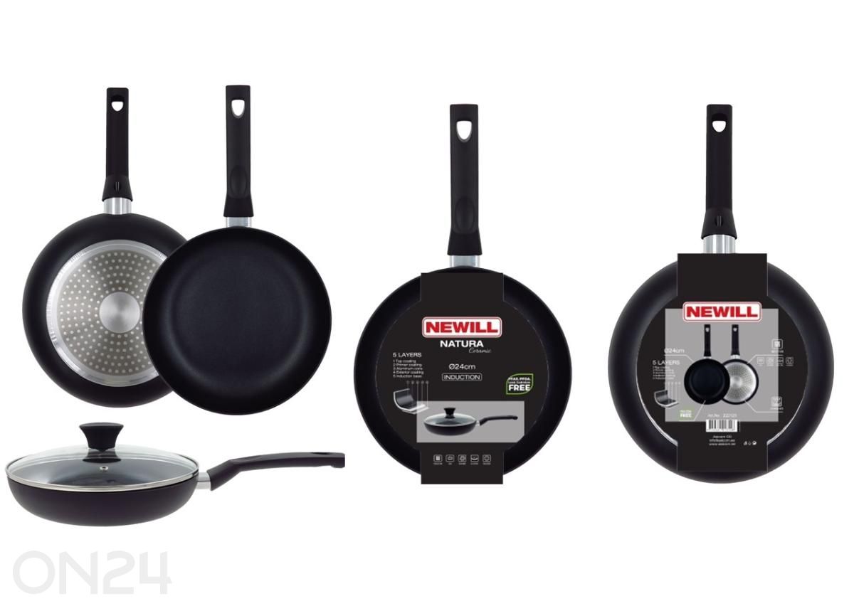 Praepann Black Ceramic Ø 24 cm + pannikaitse, klaasist kaanega, keraamiline ja induktsioon suurendatud