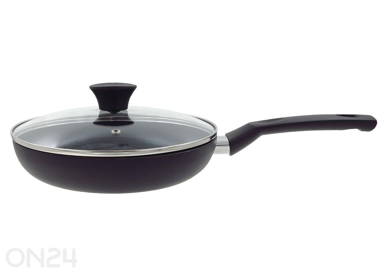 Praepann Black Ceramic Ø 24 cm + pannikaitse, klaasist kaanega, keraamiline ja induktsioon suurendatud