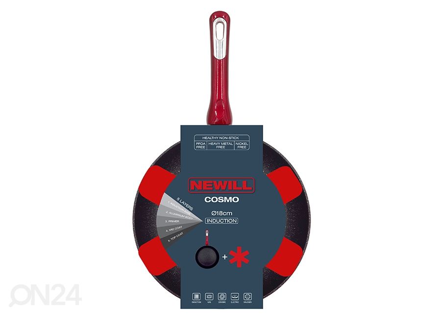 Praepann Newill Cosmo Ø 18 cm + pannikaitse, induktsioon suurendatud