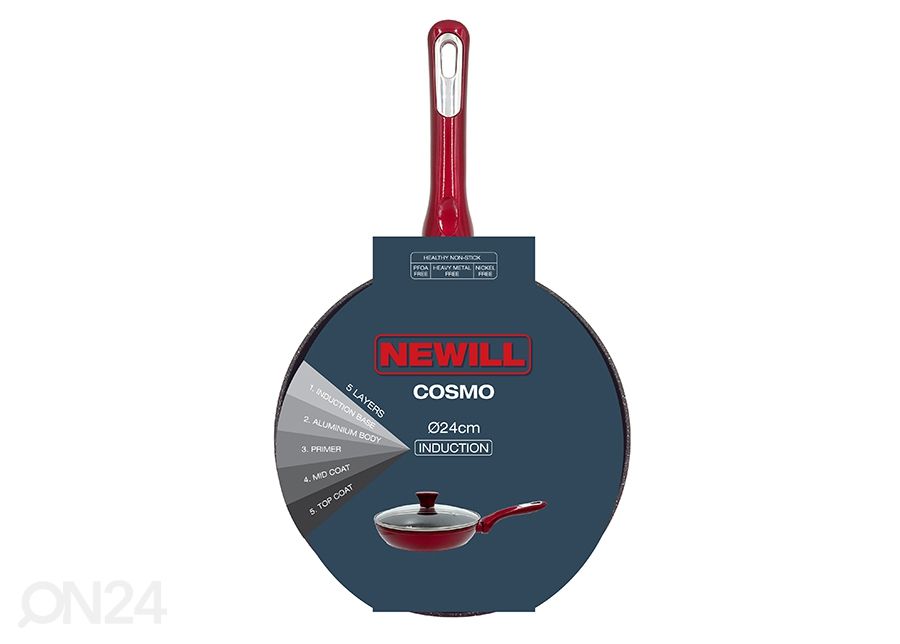 Praepann Newill Cosmo Ø 24 cm klaasist kaanega, induktsioon suurendatud
