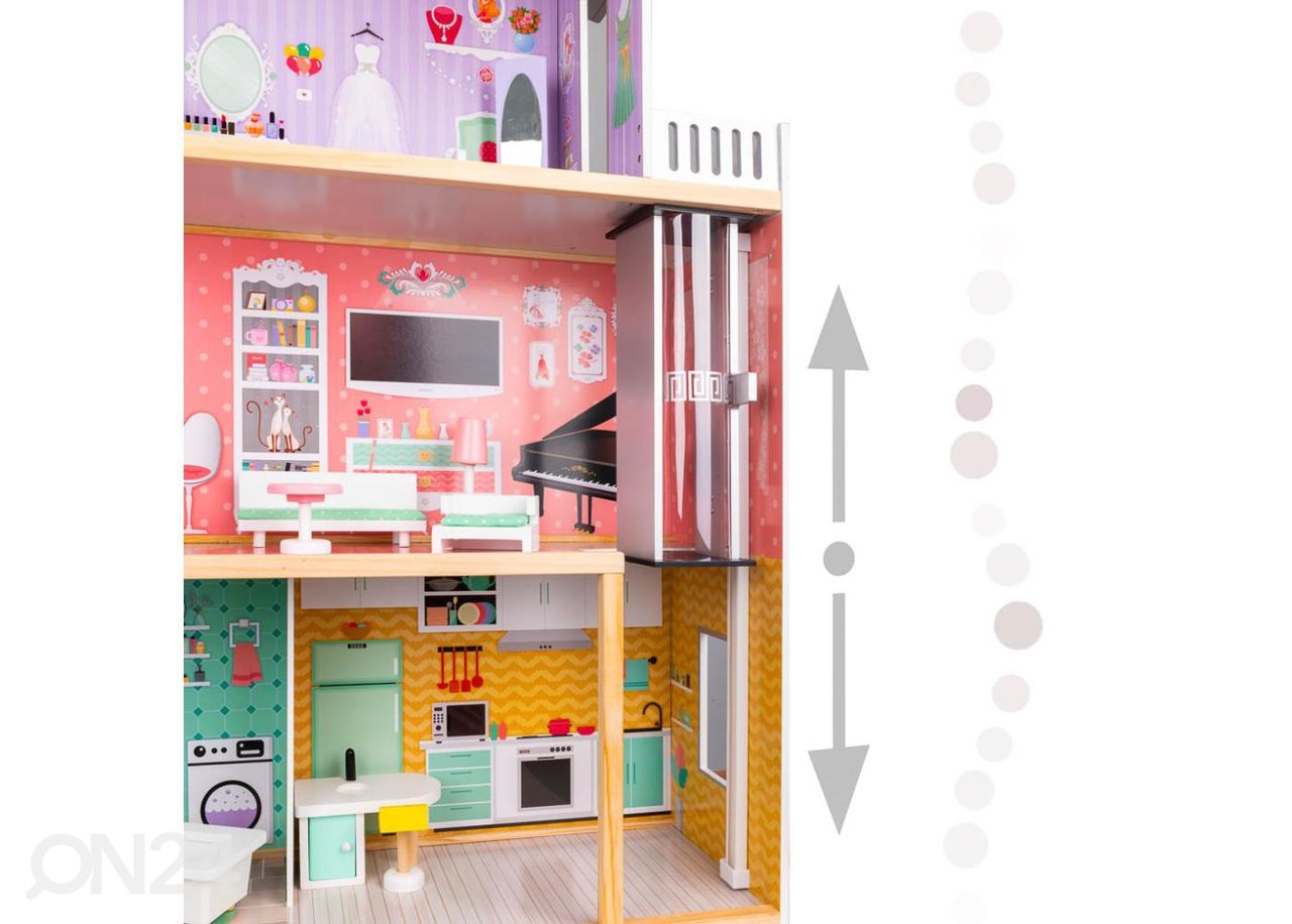 Puidust nukumaja + mööbel pastell 114 cm suurendatud
