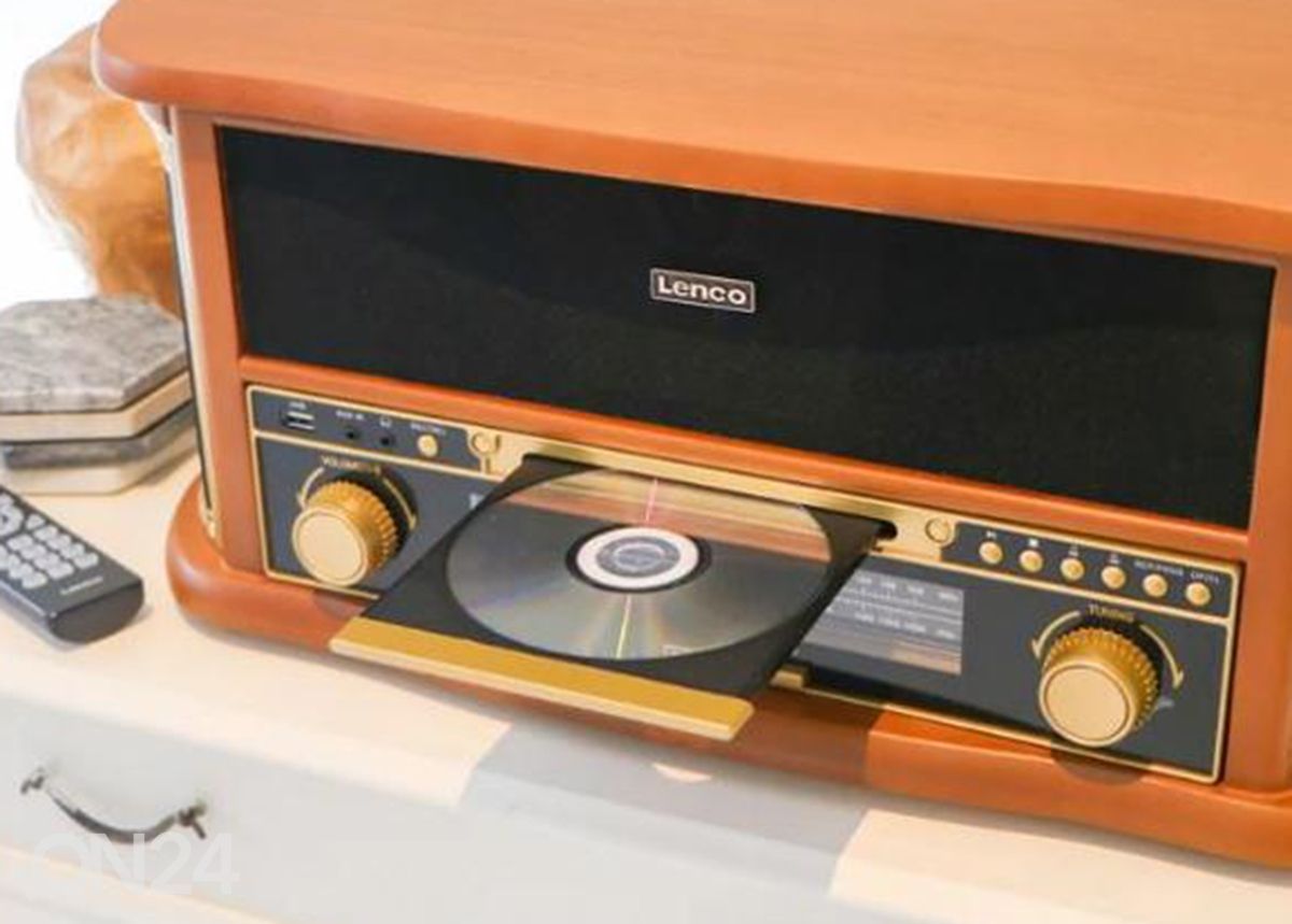 Retro-muusikakeskus vinüülplaadi- ja kassetimängijaga Lenco suurendatud