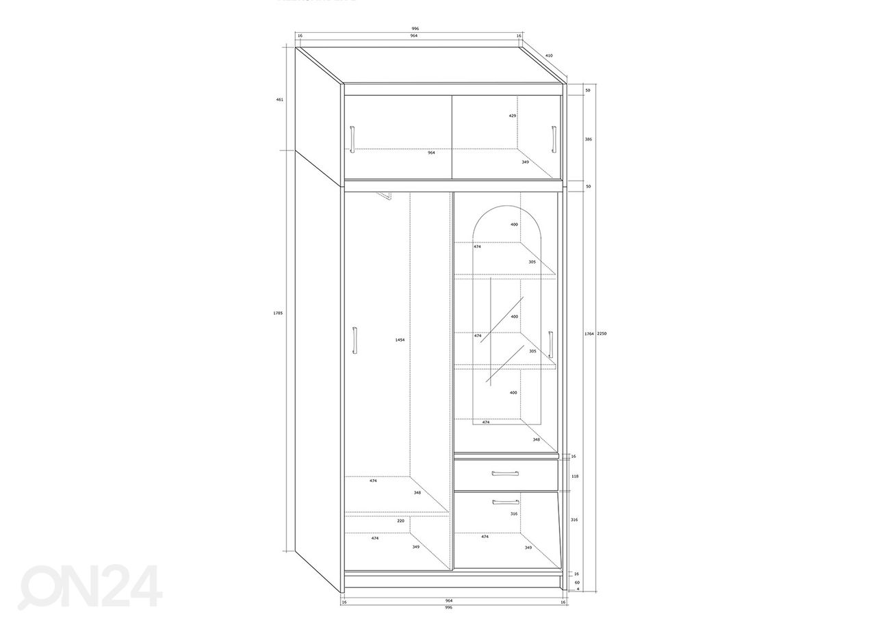 Riidekapp 100 cm suurendatud