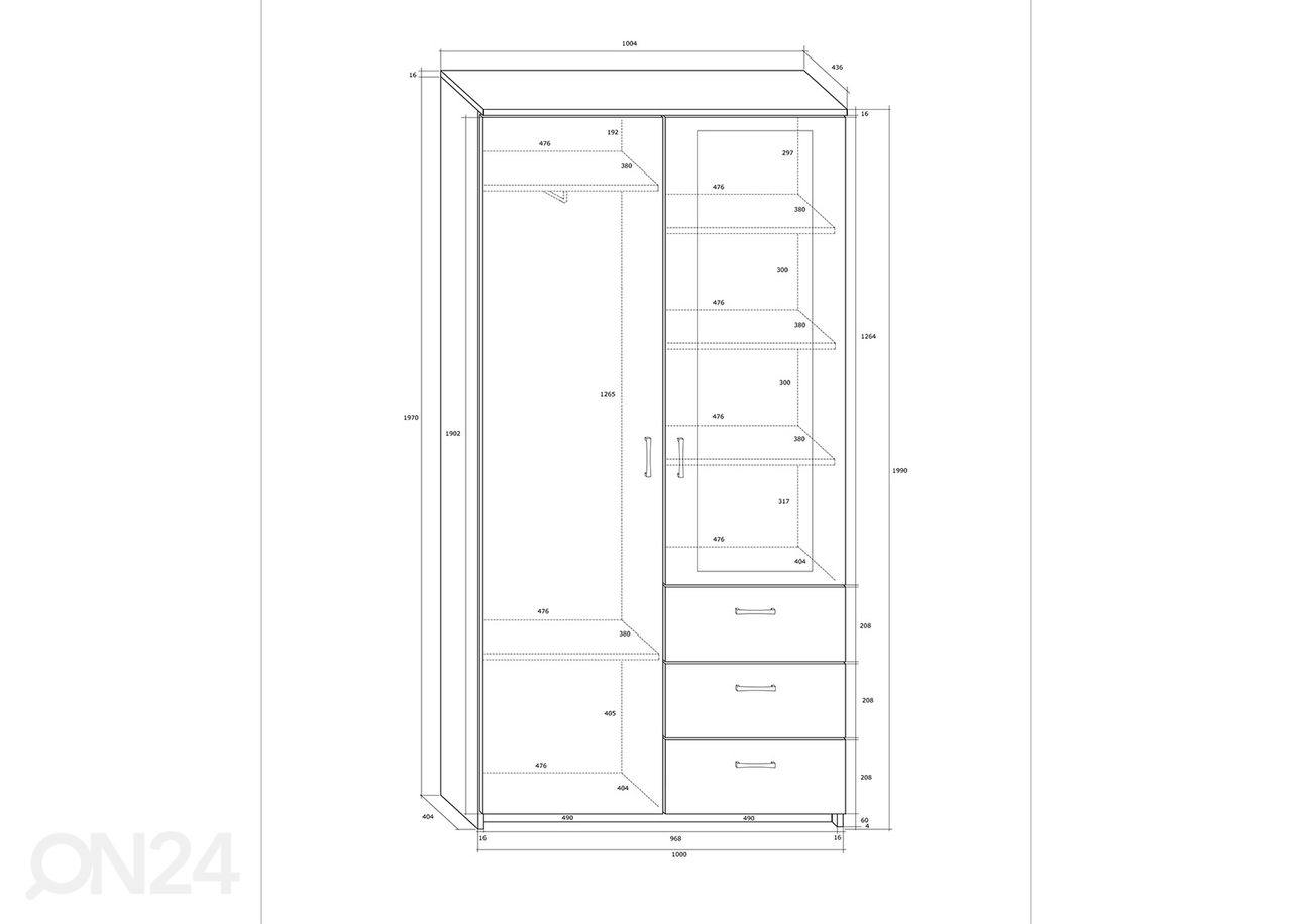 Riidekapp 100x44 cm suurendatud