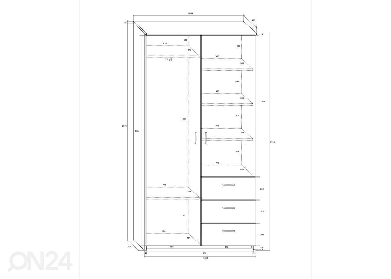 Riidekapp 100x44 cm suurendatud