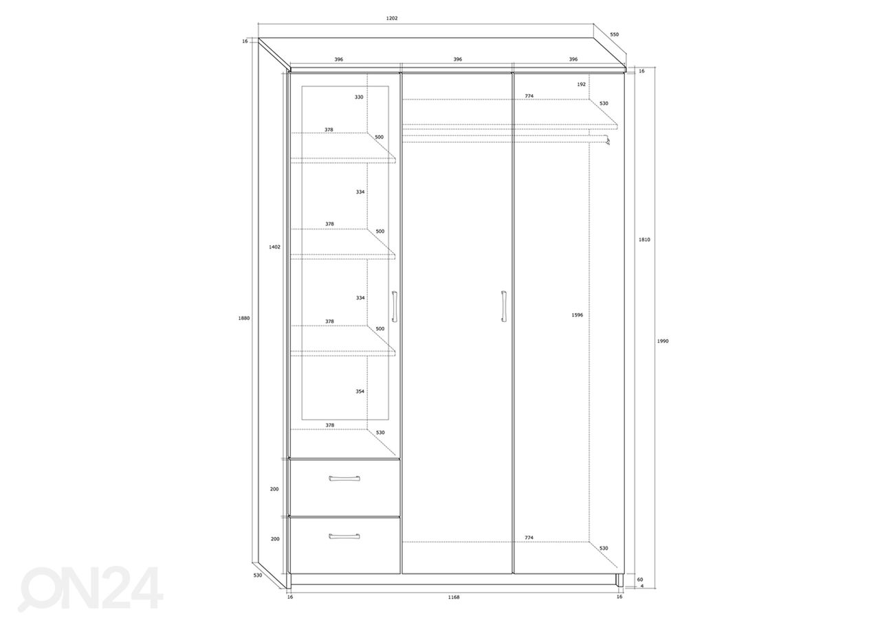 Riidekapp 120 cm suurendatud