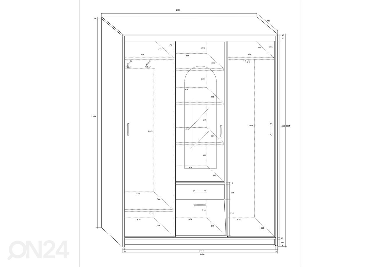 Riidekapp 149 cm suurendatud