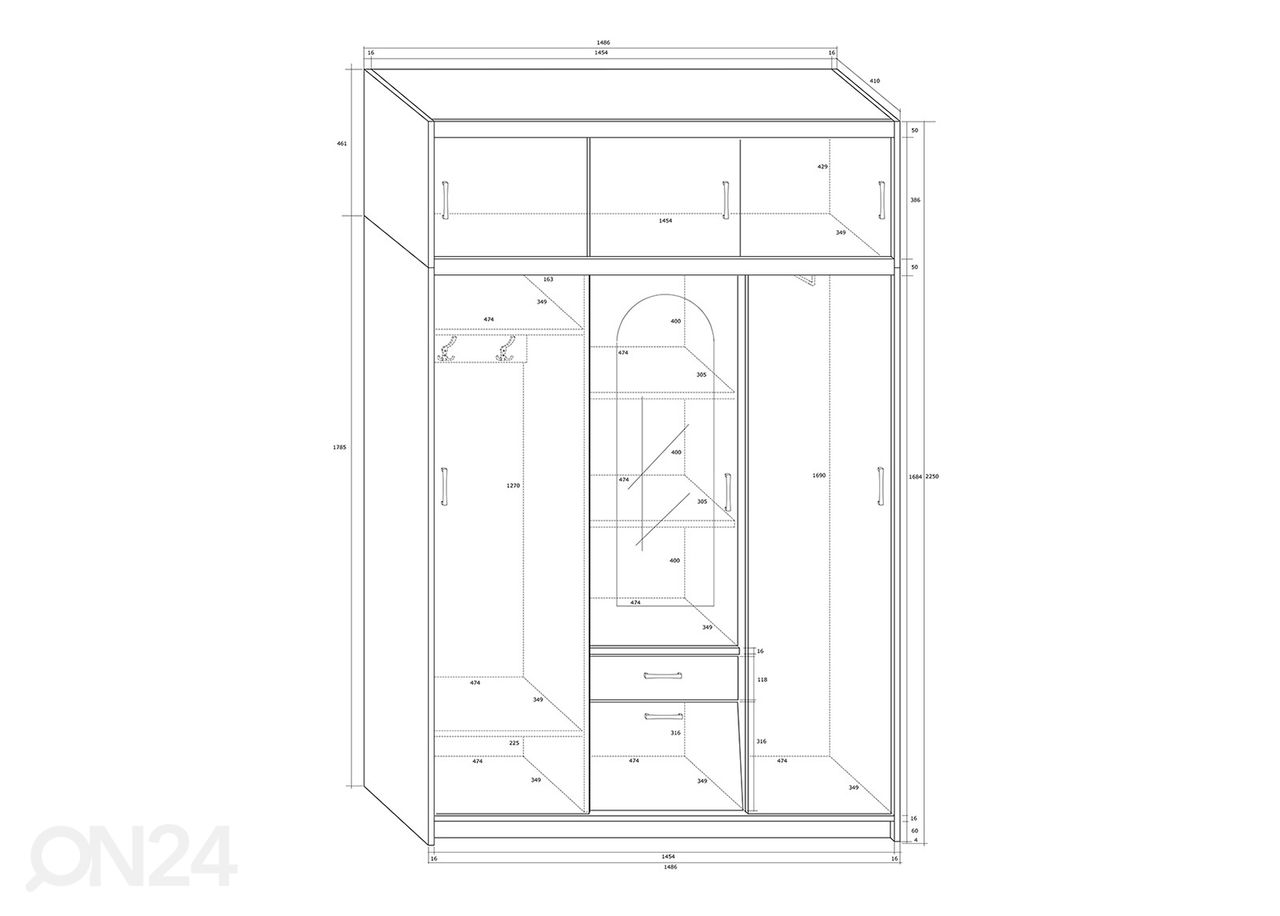 Riidekapp 149 cm suurendatud