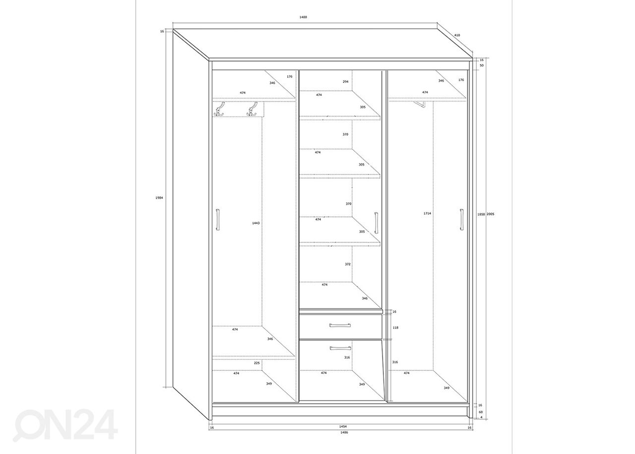 Riidekapp 149 cm suurendatud