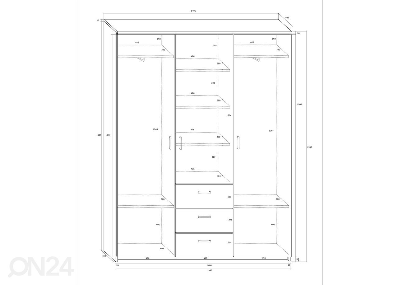 Riidekapp 150x44 cm suurendatud