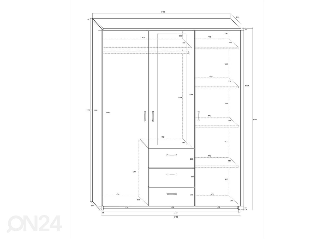 Riidekapp 150x62 cm suurendatud