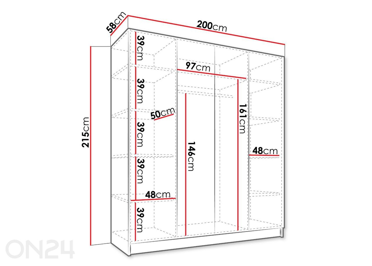 Riidekapp 200 cm suurendatud mõõdud