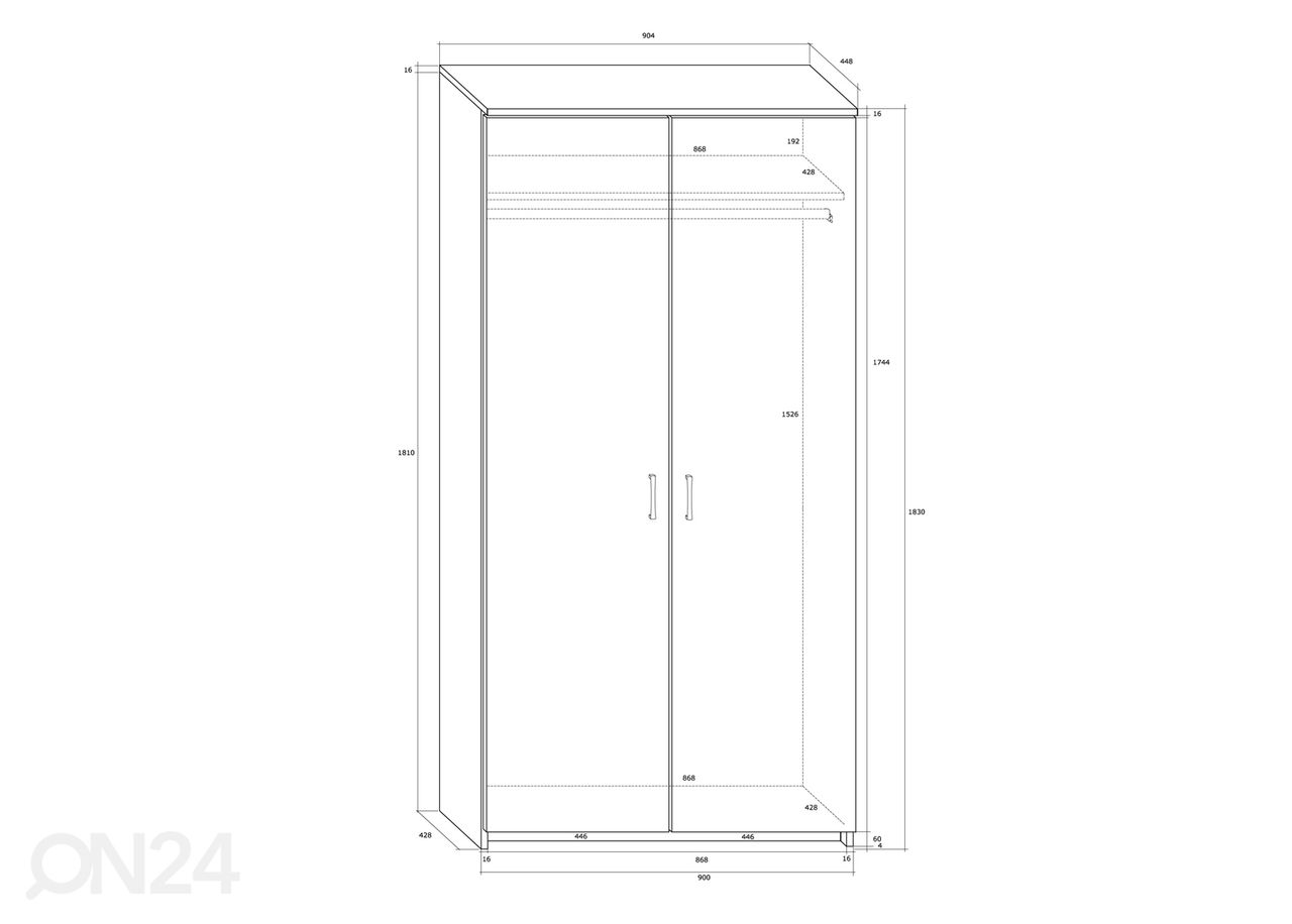 Riidekapp 90 cm suurendatud