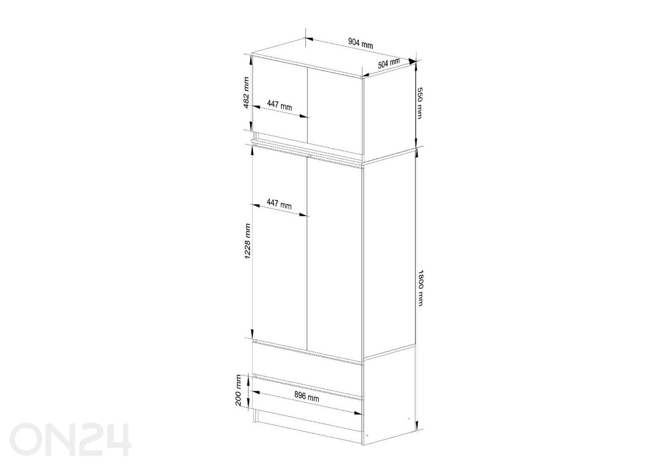 Riidekapp 90 cm, lepp suurendatud
