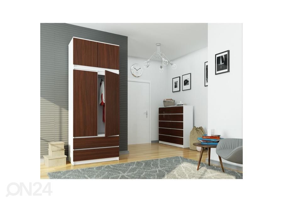 Riidekapp 90 cm, valge/wenge suurendatud