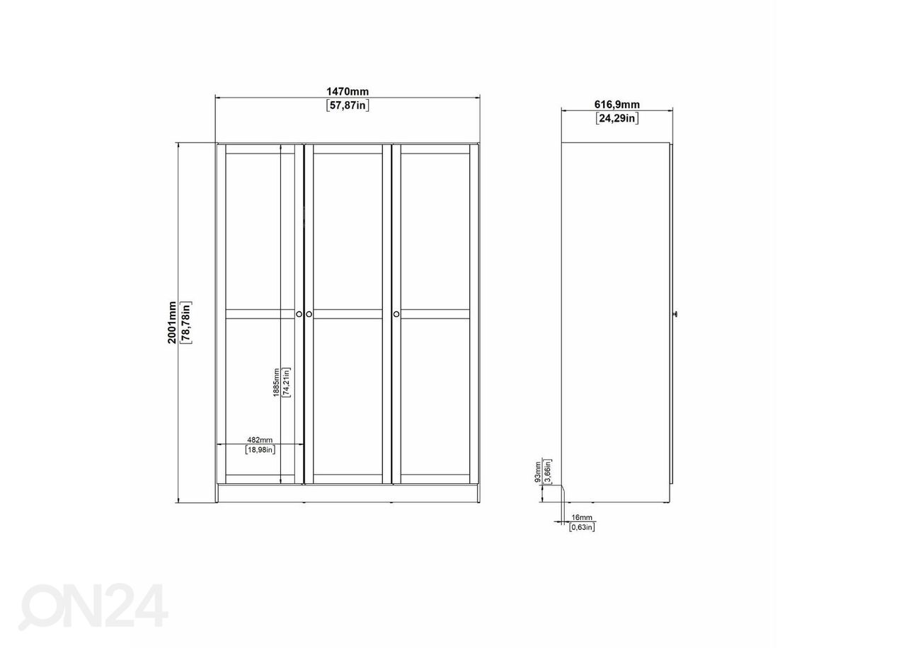 Riidekapp Billund 3, 147 cm valge suurendatud