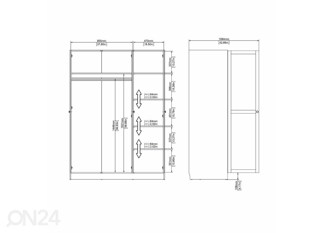 Riidekapp Billund 3, 147 cm valge suurendatud