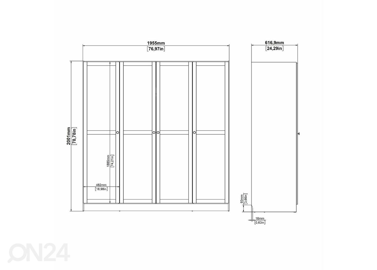 Riidekapp Billund 4, 195 cm valge suurendatud