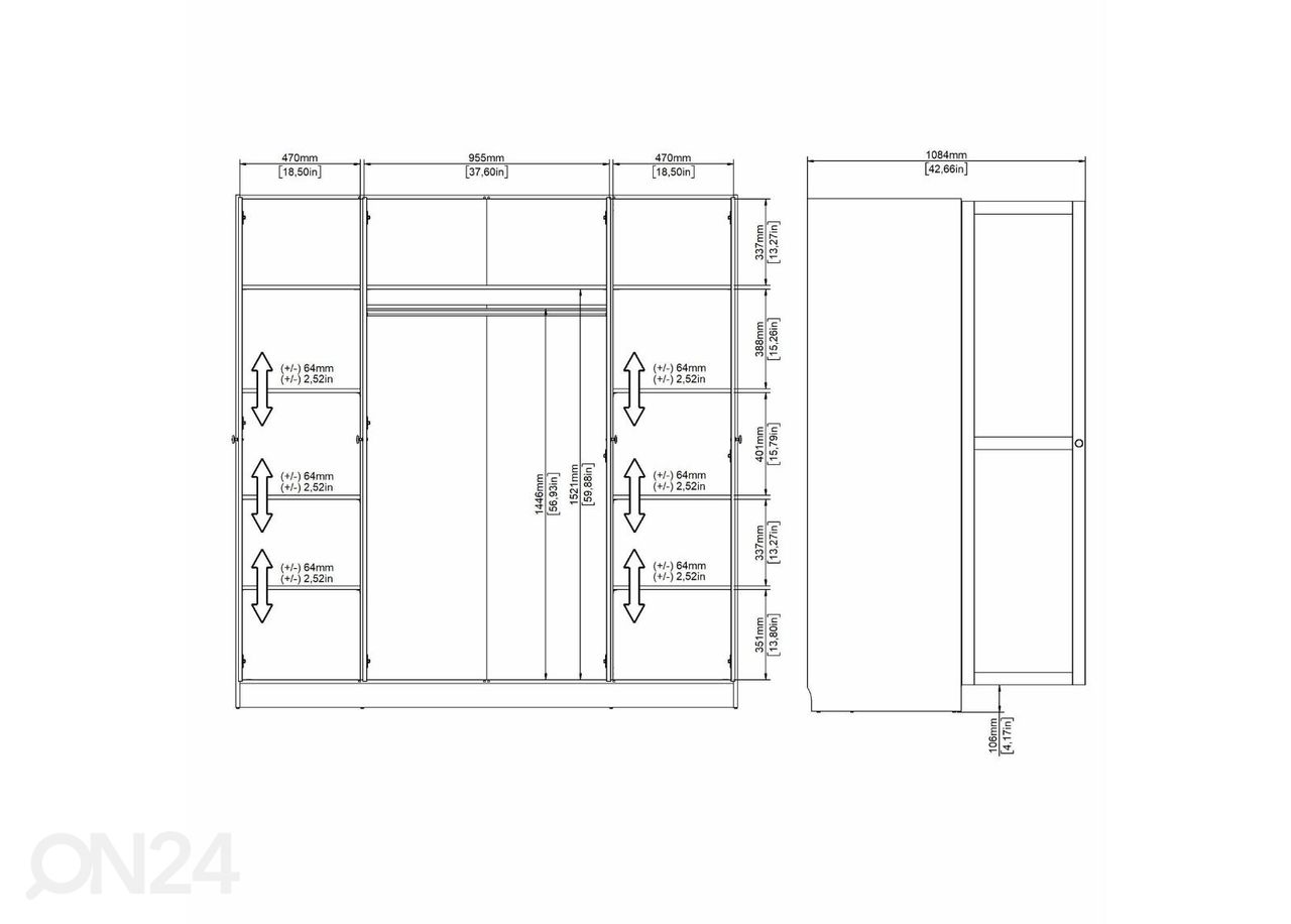 Riidekapp Billund 4, 195 cm valge suurendatud