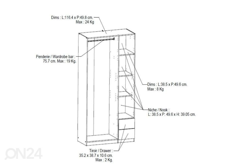Riidekapp Ghost 120 cm suurendatud