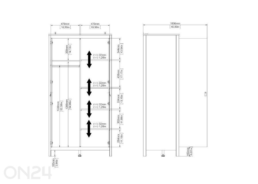 Riidekapp Madrid 102 cm suurendatud