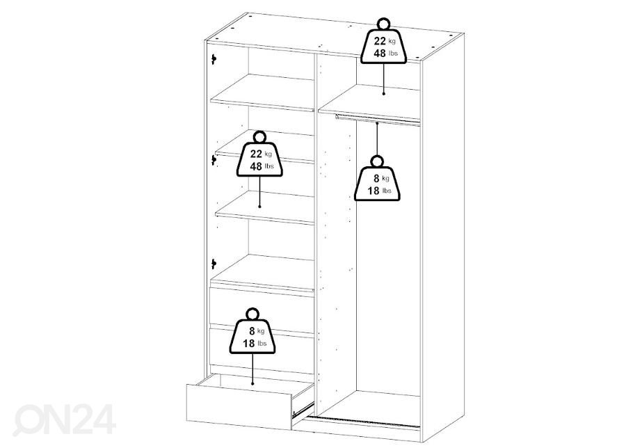 Riidekapp Naia 118 cm, hickory suurendatud