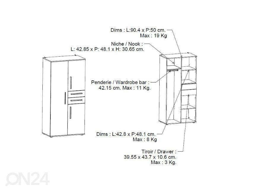 Riidekapp Versatil 90,4 cm suurendatud