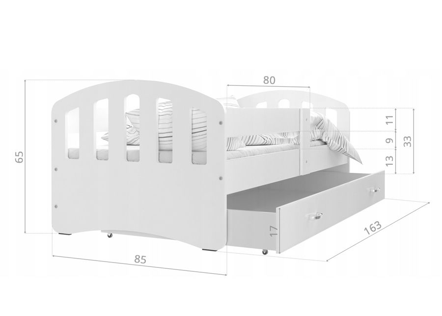 Sahtliga lastevoodi 80x160 cm+madrats suurendatud