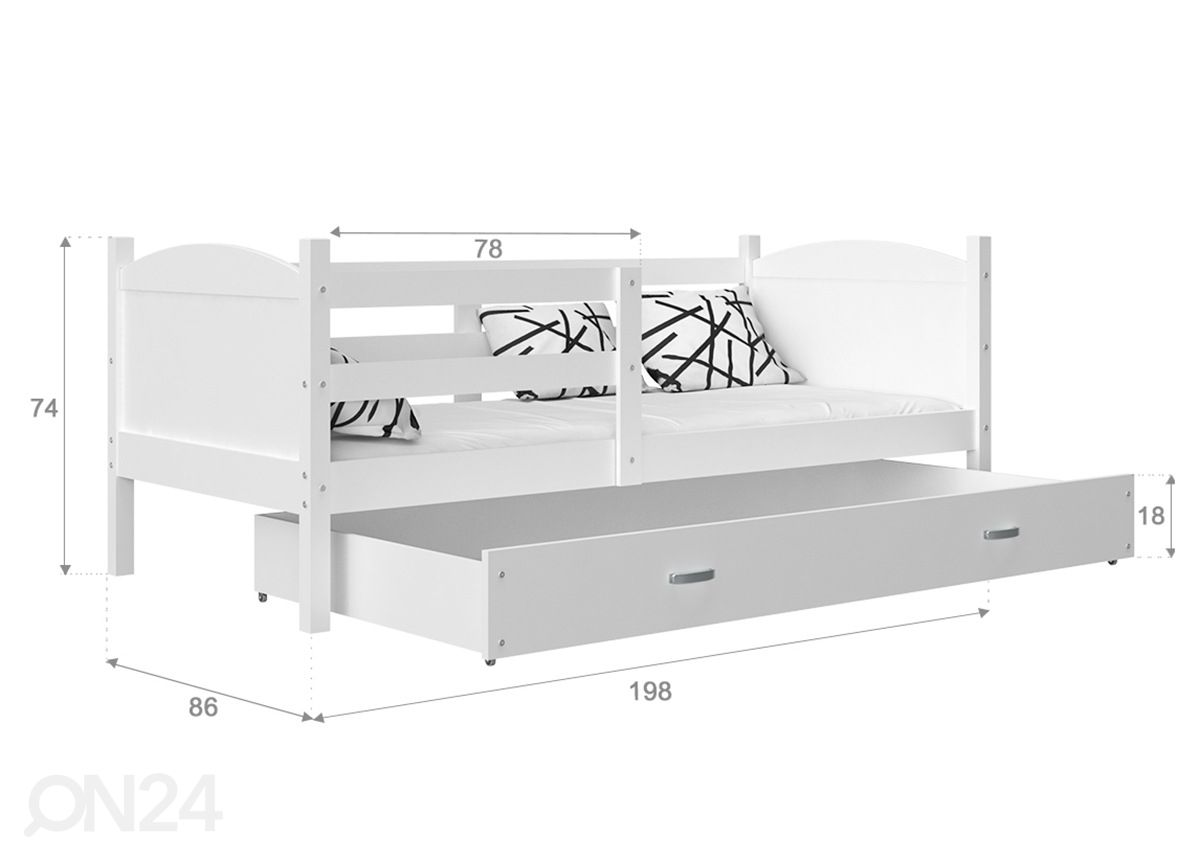 Sahtliga lastevoodi 80x190 cm+madrats suurendatud