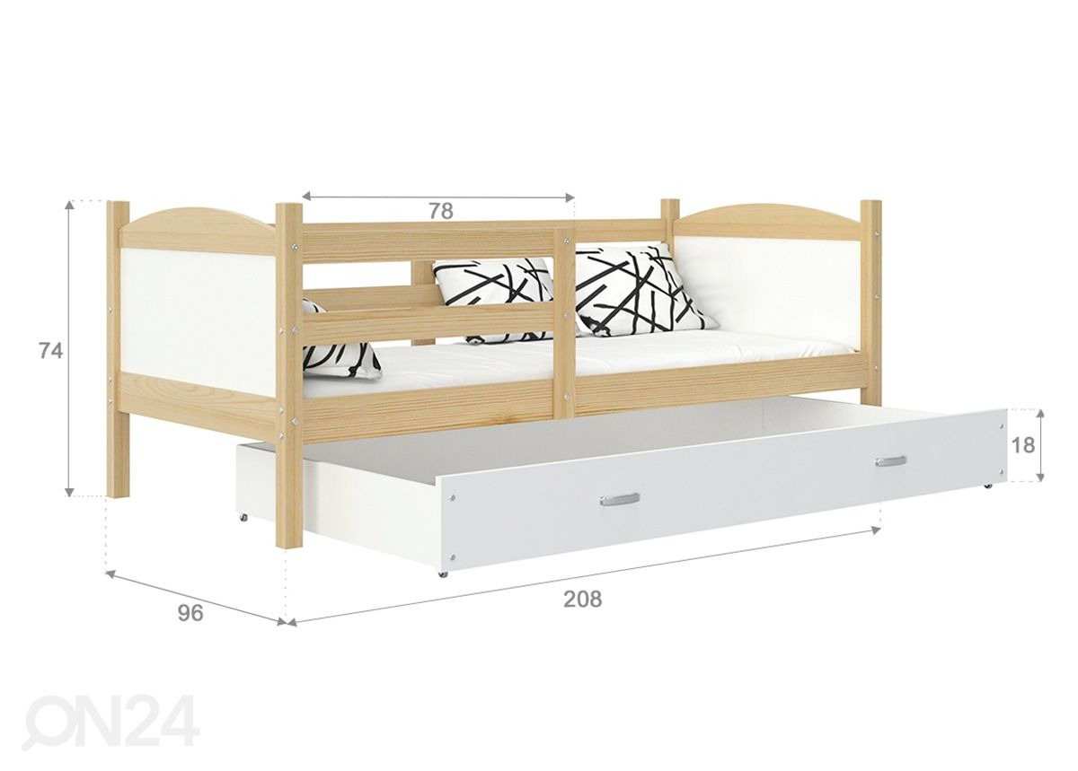 Sahtliga lastevoodi 90x200 cm suurendatud