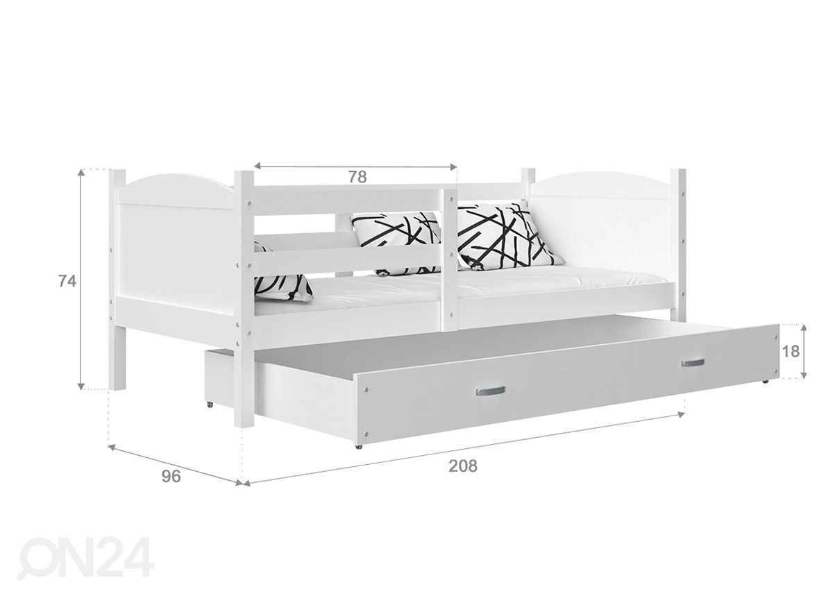 Sahtliga lastevoodi 90x200 cm suurendatud