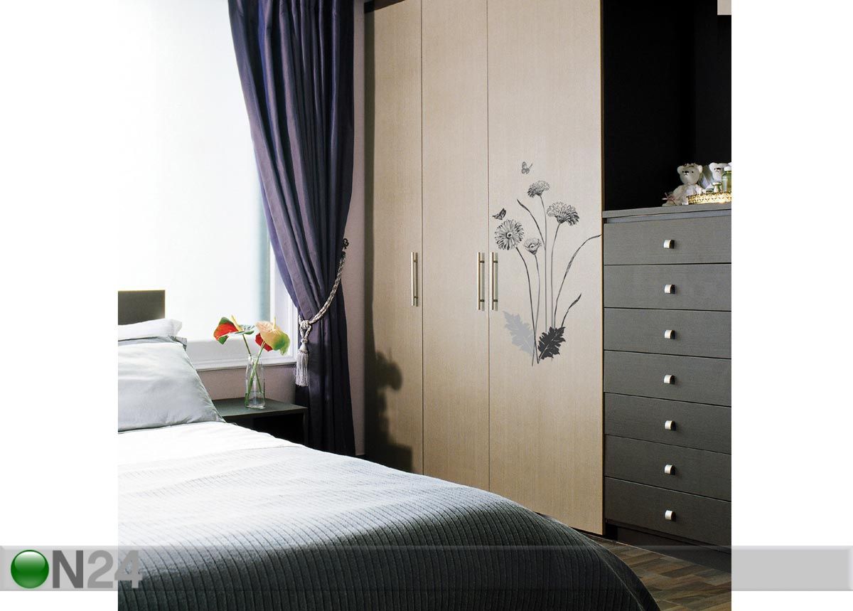 Sisustuskleebis Must-valged lilled suurendatud