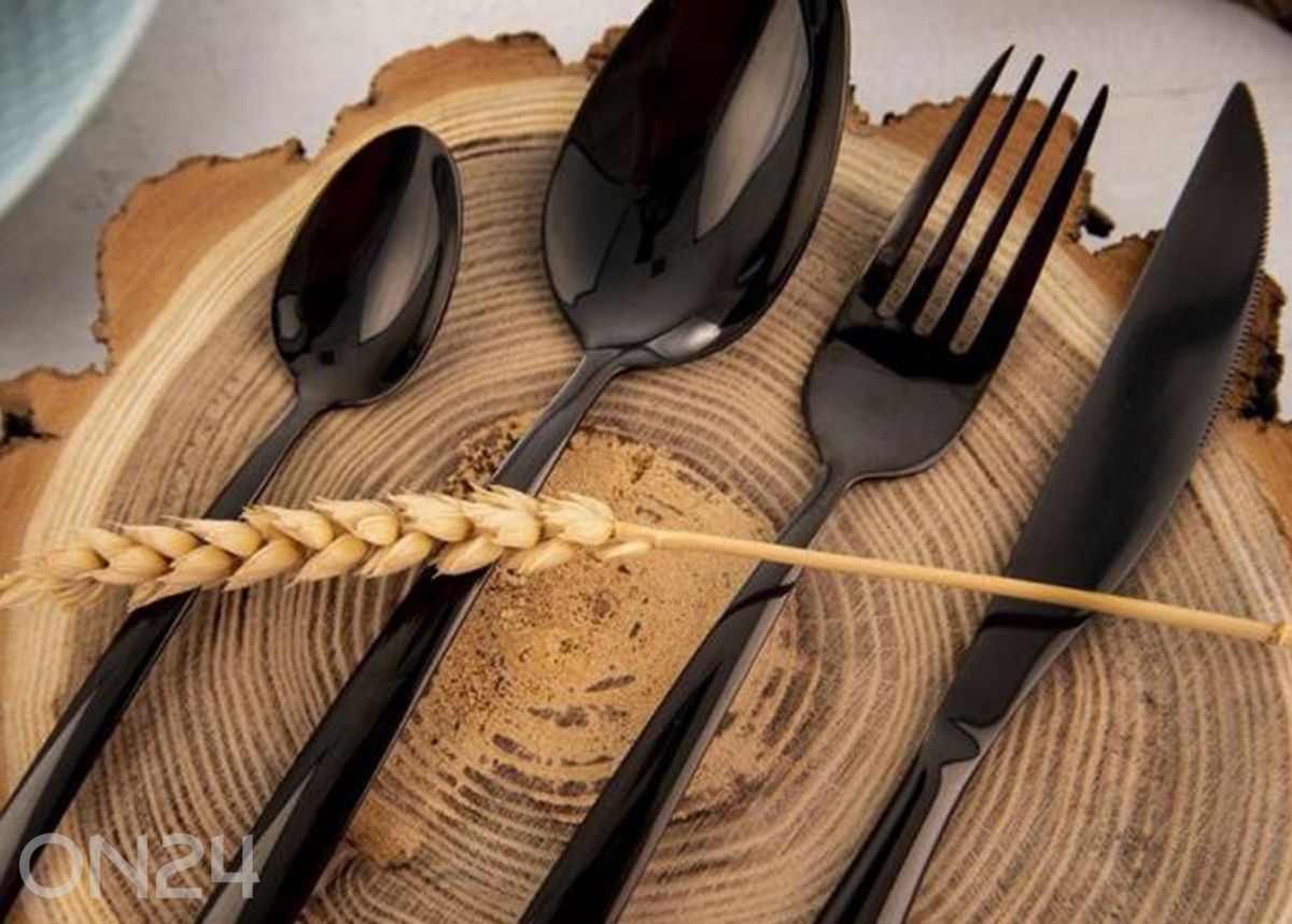 Söögiriistade komplekt, must, 24 osa suurendatud