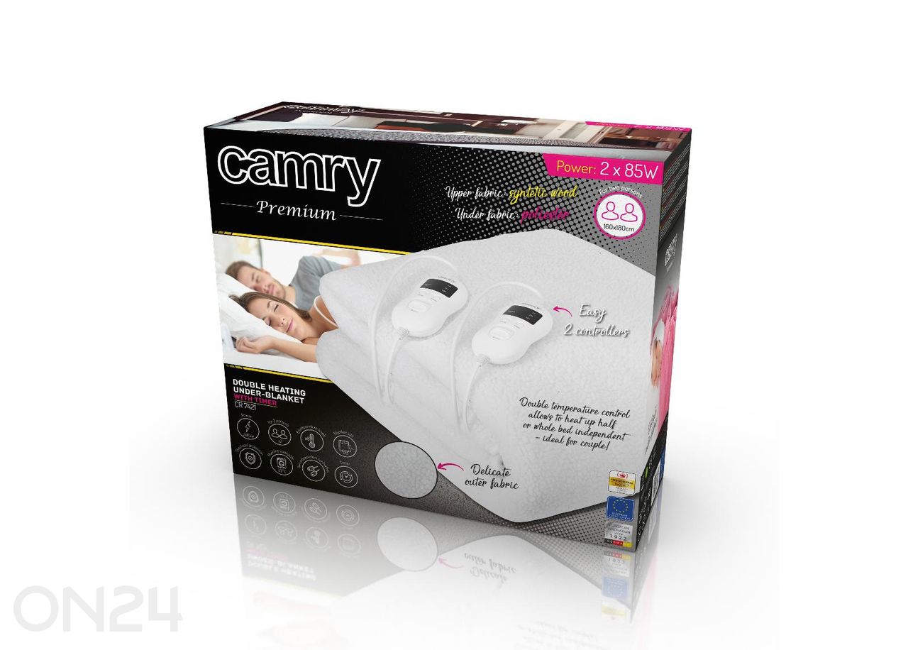 Soojendusega pleed Camry CR 7421, 180×160 cm, valge suurendatud