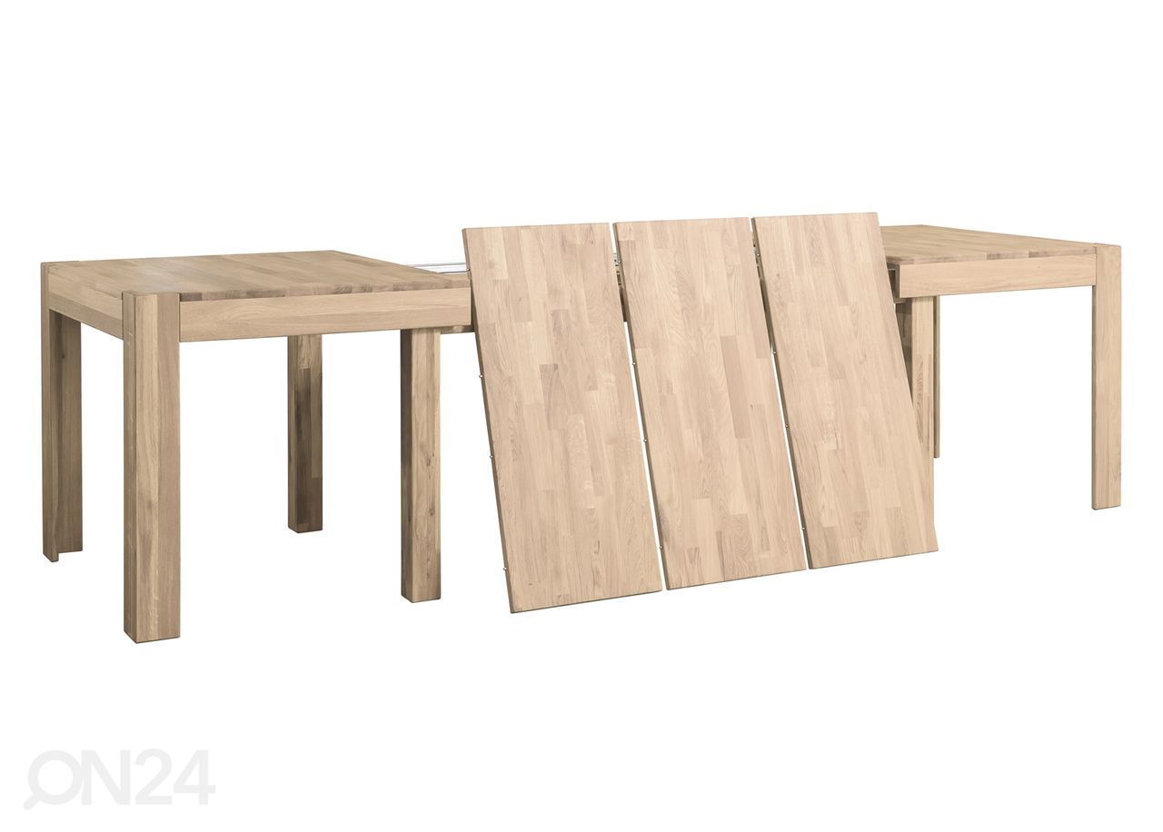 Tammepuidust pikendatav söögilaud 160-280x90 cm, valge õli suurendatud