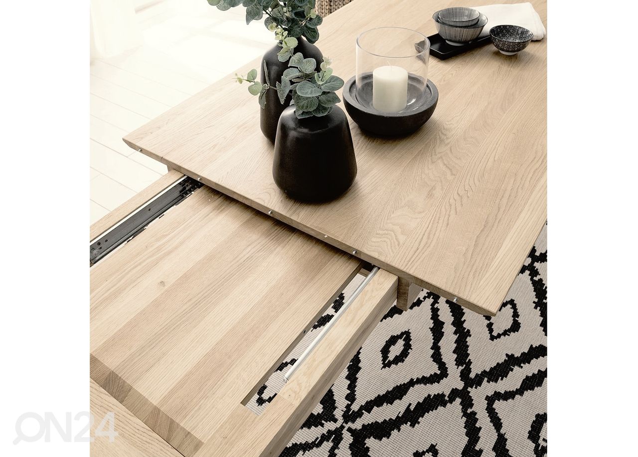 Tammepuidust pikendatav söögilaud Zak 180-220x90 cm, valge õli suurendatud