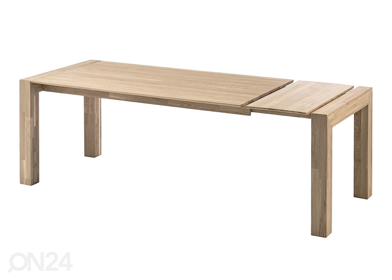 Tammepuidust pikendatav söögilaud Zak 180-220x90 cm, valge õli suurendatud