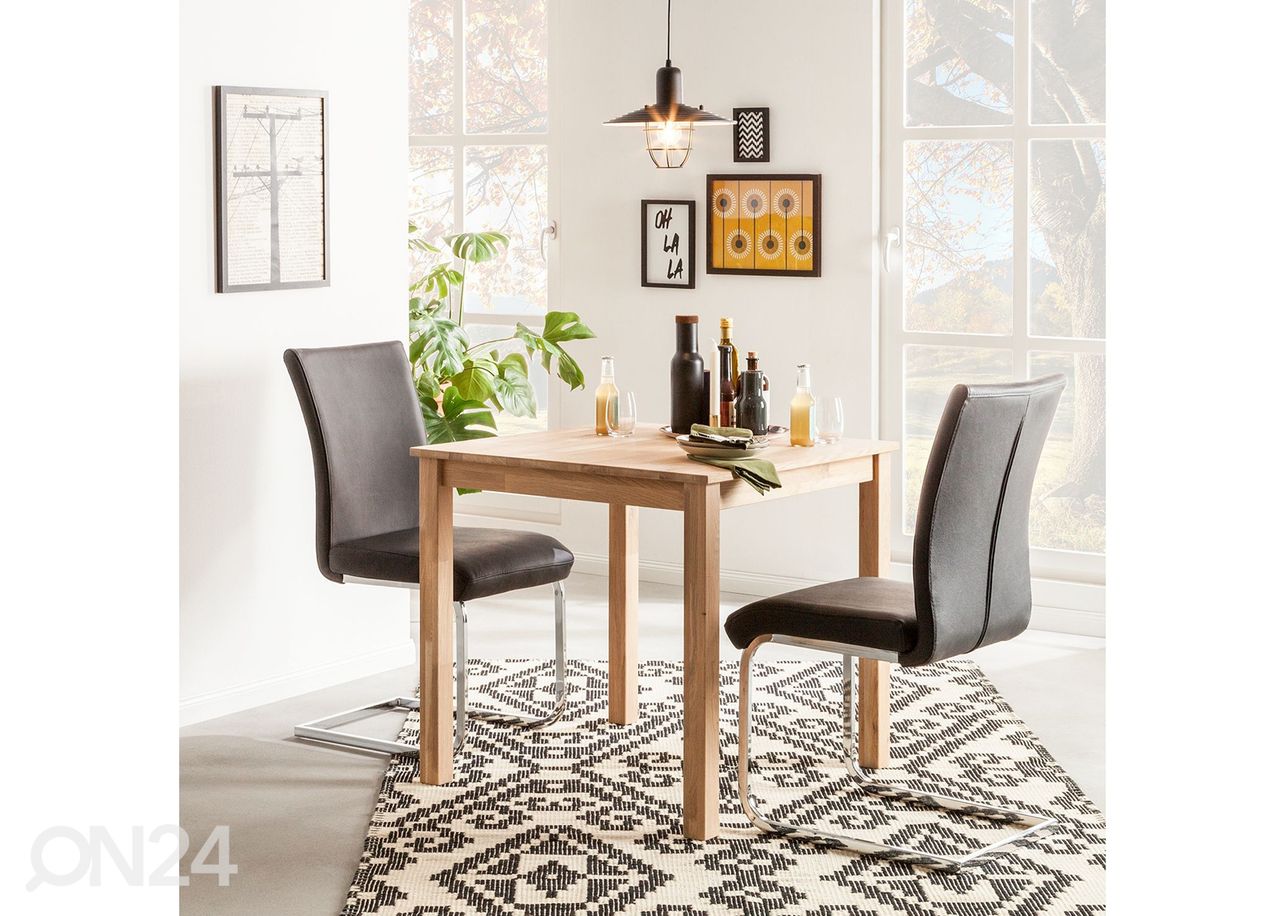 Tammepuidust söögilaud Lem 90x90 cm, valge õli suurendatud