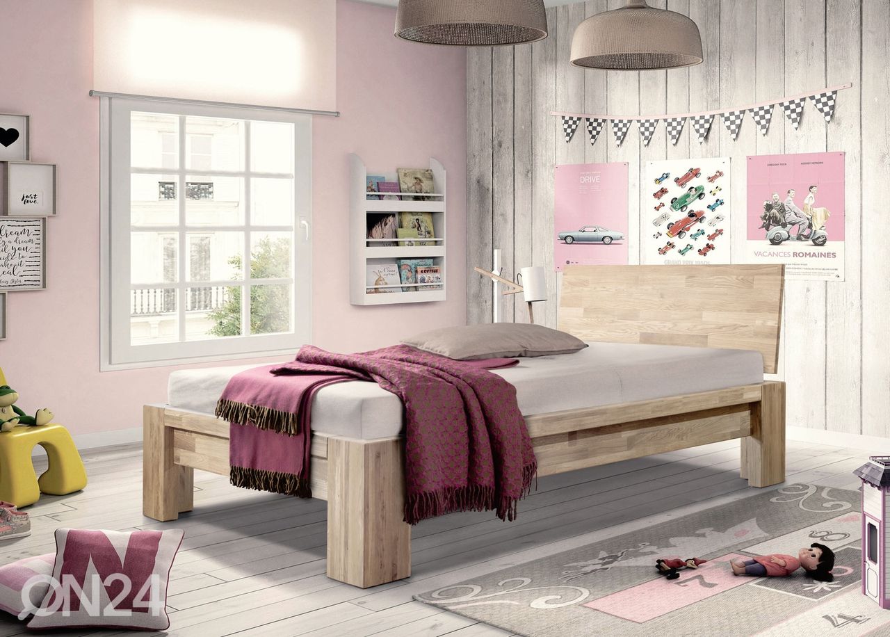 Tammepuidust voodi Montana 180х200 cm, valge õli suurendatud
