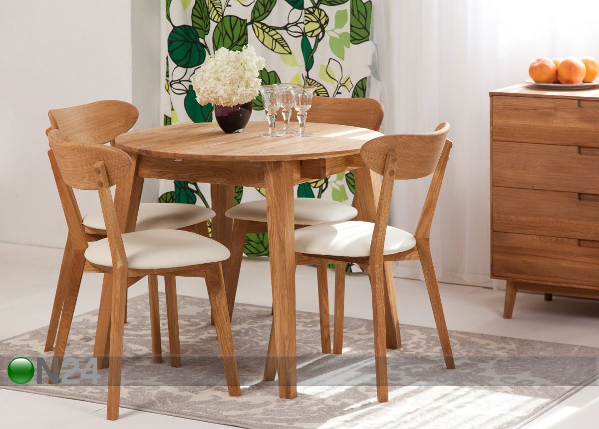 Tammepuust pikendatav söögilaud Basel 90x90-130 cm suurendatud