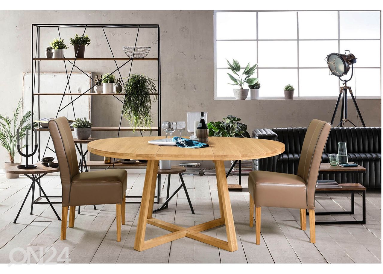 Tammepuust pikendatav söögilaud Merbi 120/160x120 cm suurendatud