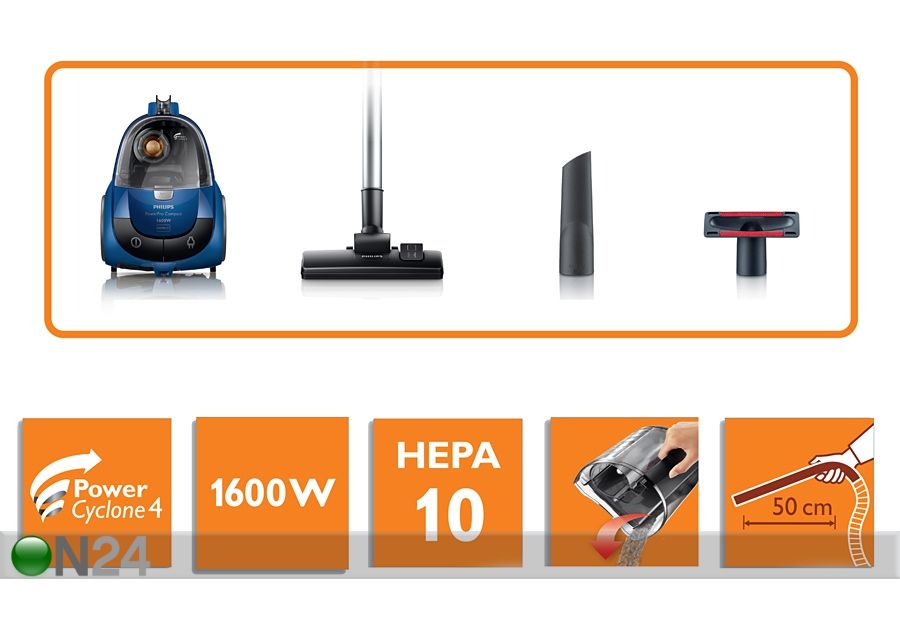 Tolmuimeja Philips 1600W tolmukotita suurendatud
