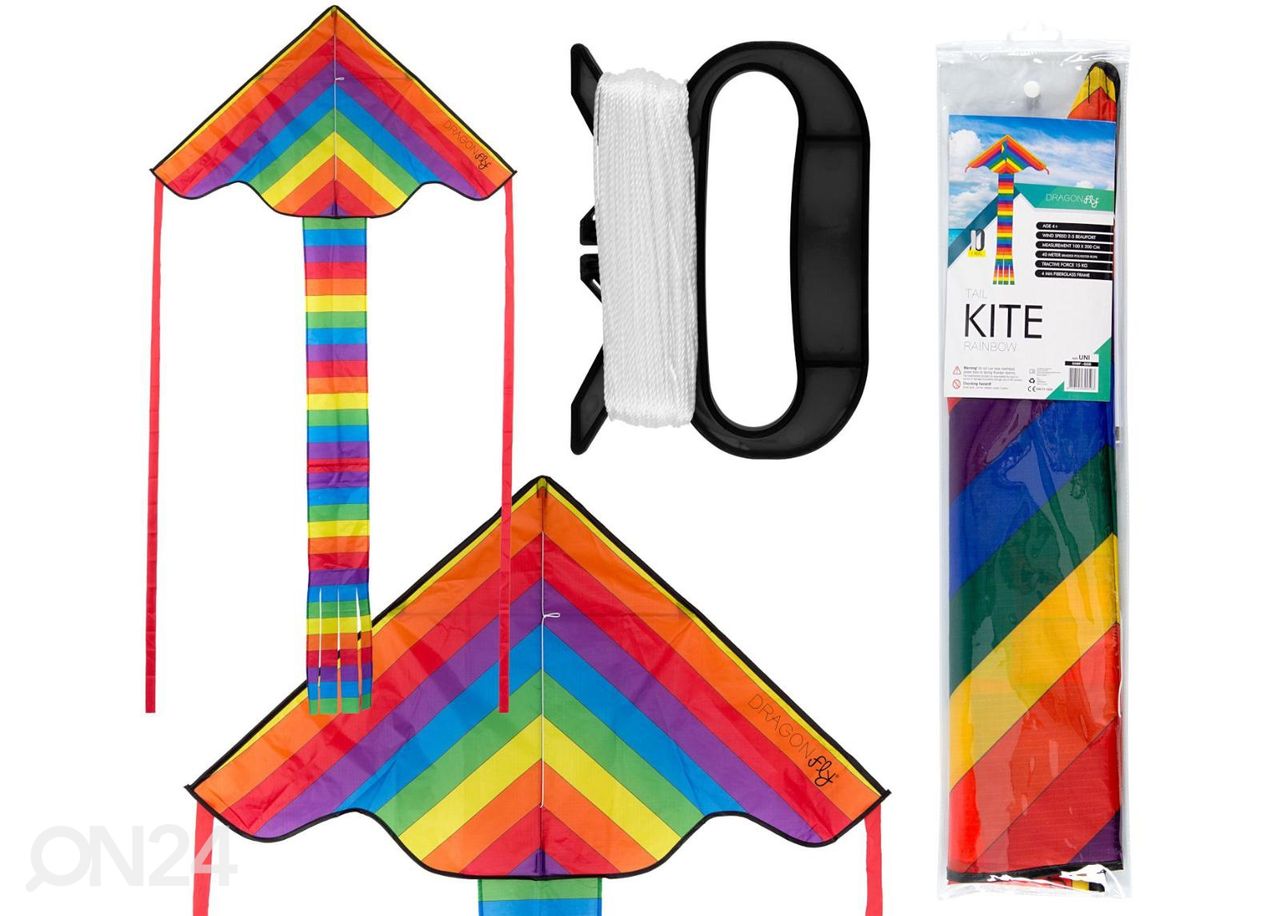 Tuulelohe Tail Kite Rainbow Dragon Fly suurendatud