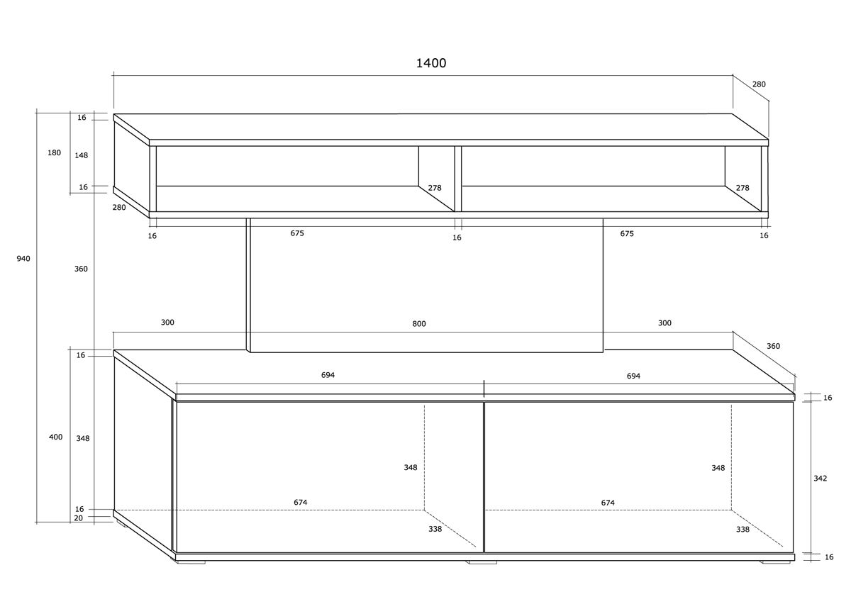 TV-alus 140 cm suurendatud