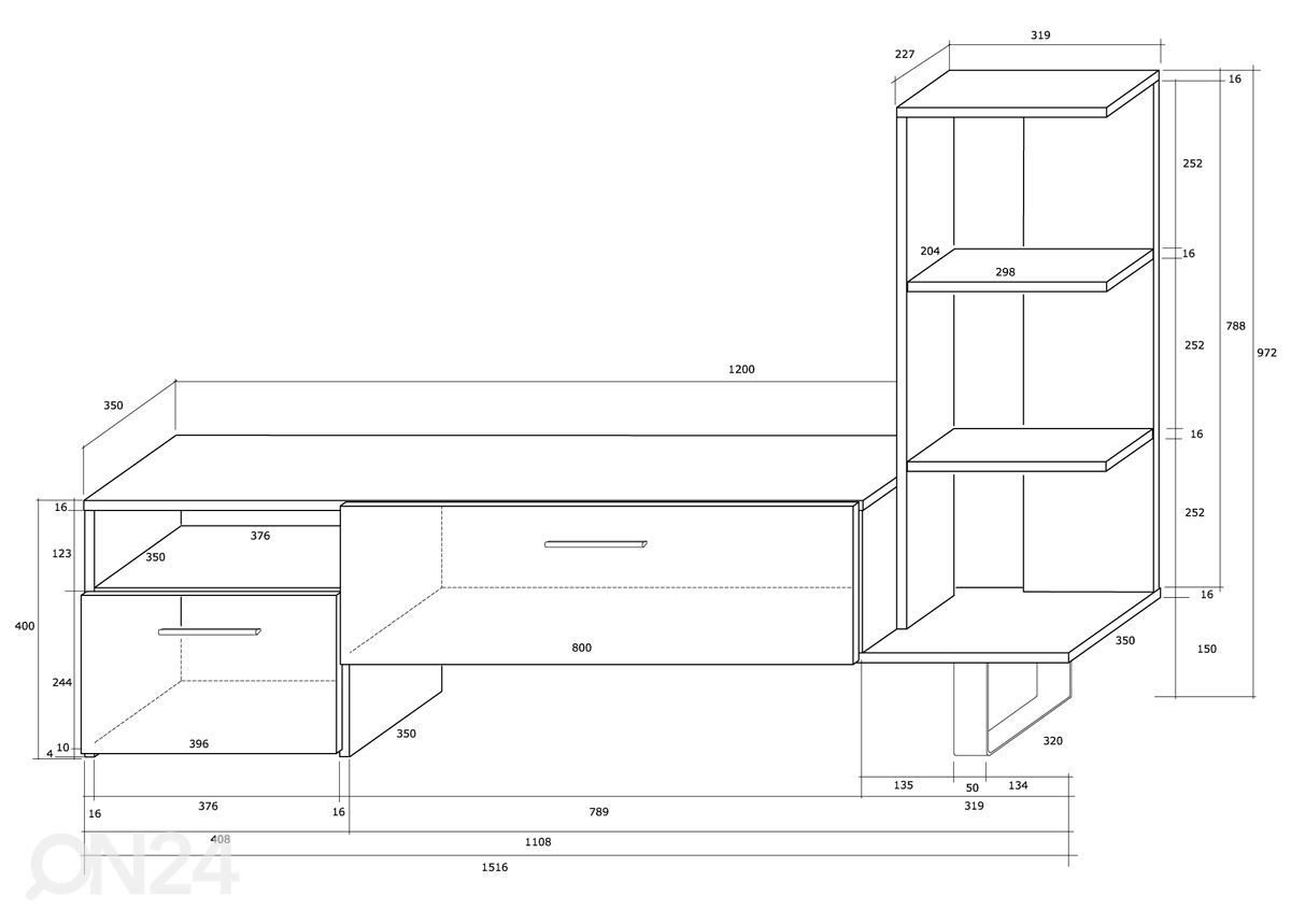 TV-alus 152 cm suurendatud