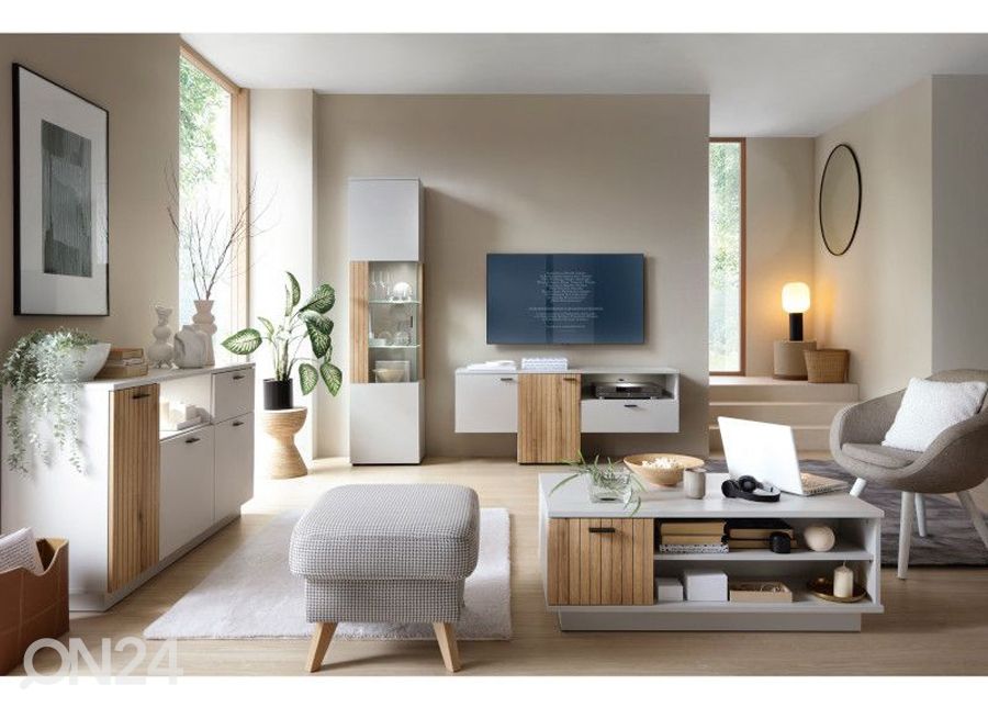 Tv-alus Alverno 160 cm, helehall/tamm suurendatud