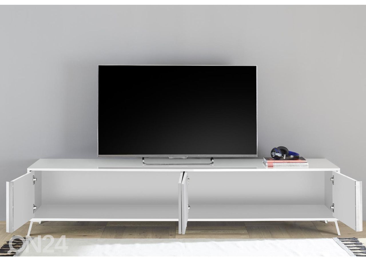TV-alus City 205 cm, valge kõrgläikega suurendatud