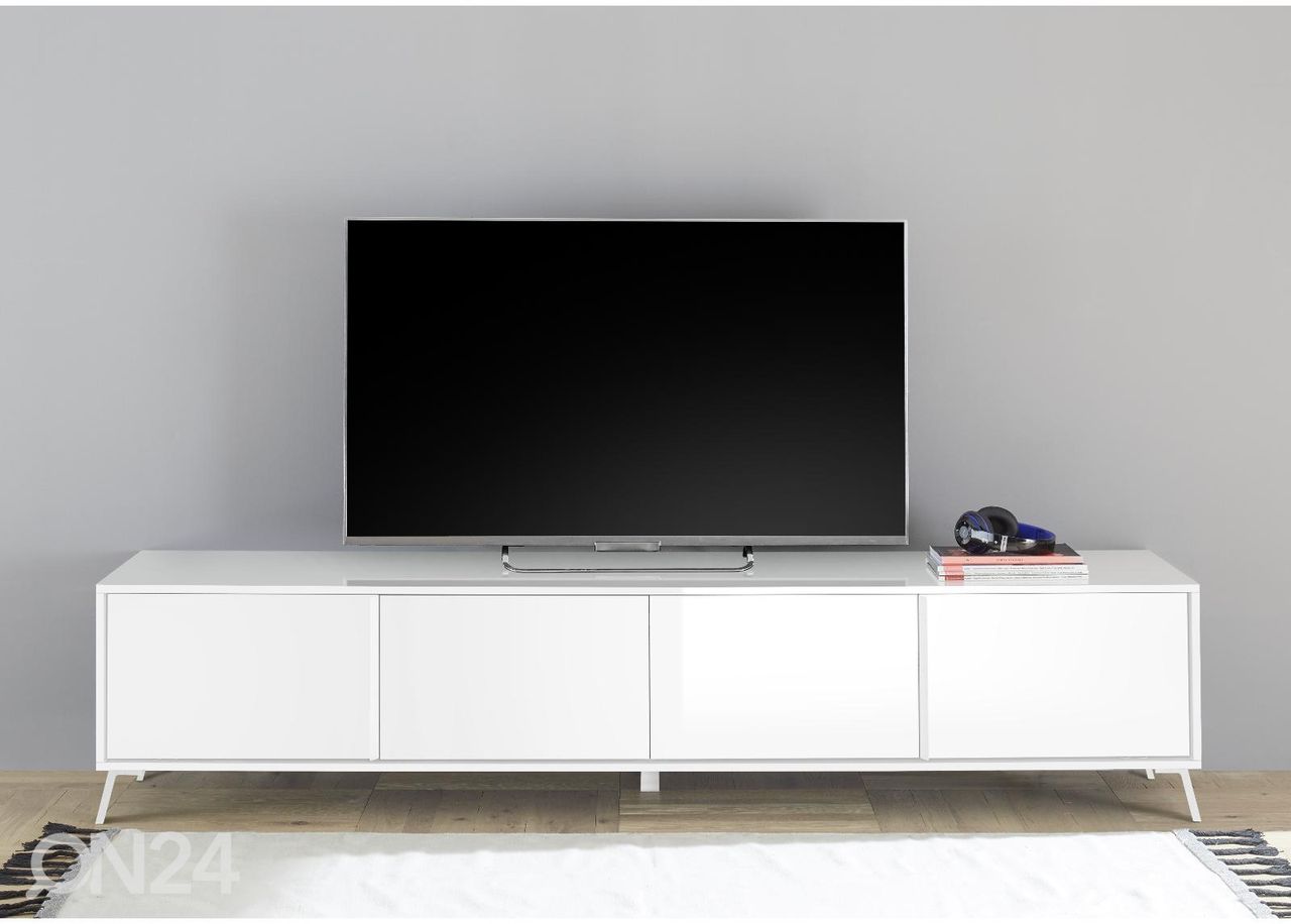 TV-alus City 205 cm, valge kõrgläikega suurendatud